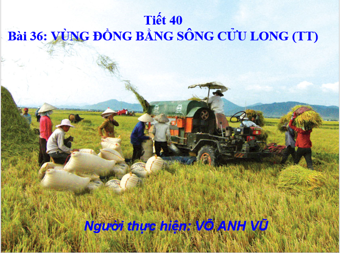 Tiết 40 Bài 36: VÙNG ĐỒNG BẰNG SÔNG CỬU LONG (TT)_Trường TH&THCS Nguyễn Văn Đậu_huyện Tân Trụ